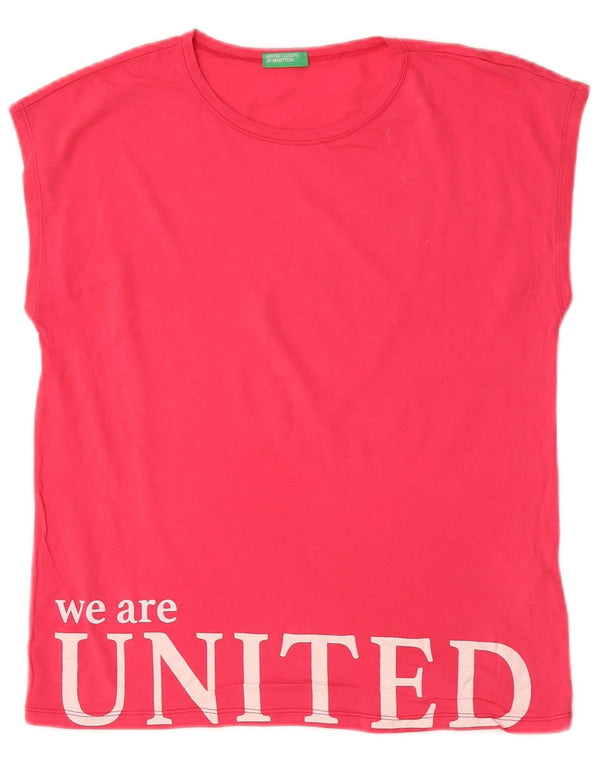 Benetton Girls Graphic T-Shirt Top 13-14 Years 3XL Pink Cotton