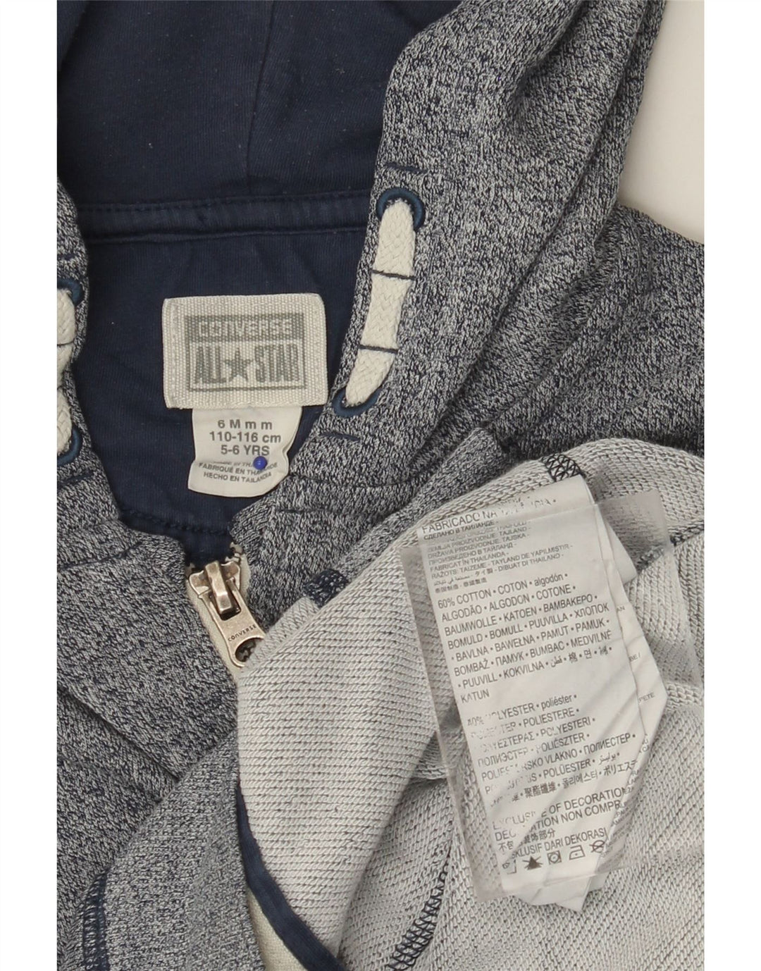 CONVERSE Boys All Star Zip Hoodie Sweater 5-6 Years Blue Flecked Cotton