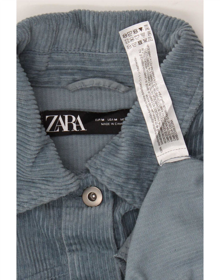 Zara Womens Oversized Corduroy Shirt UK 14 Medium Blue Cotton