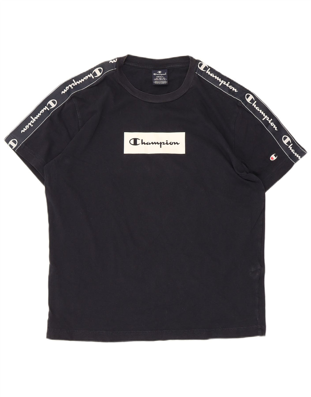 CHAMPION Mens Graphic T-Shirt Top Small Navy Blue Cotton