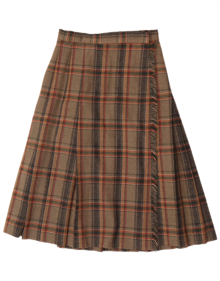 Vintage Womens Midi Wrap Skirt IT 40 Small W24  Brown Plaid Wool