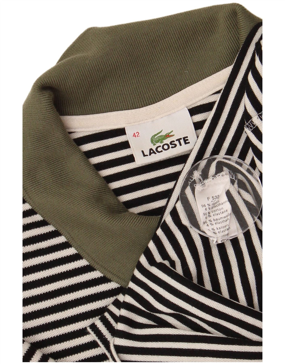 Lacoste Womens Polo Shirt Size 42 Large Black Striped Cotton