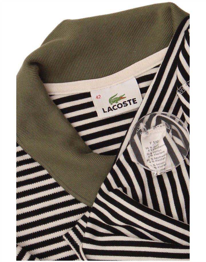 Lacoste Womens Polo Shirt Size 42 Large Black Striped Cotton