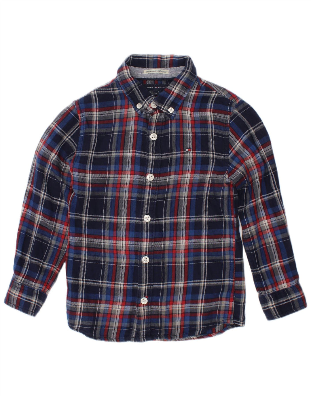 Tommy Hilfiger Boys Flannel Shirt 3-4 Years Navy Blue Check Cotton