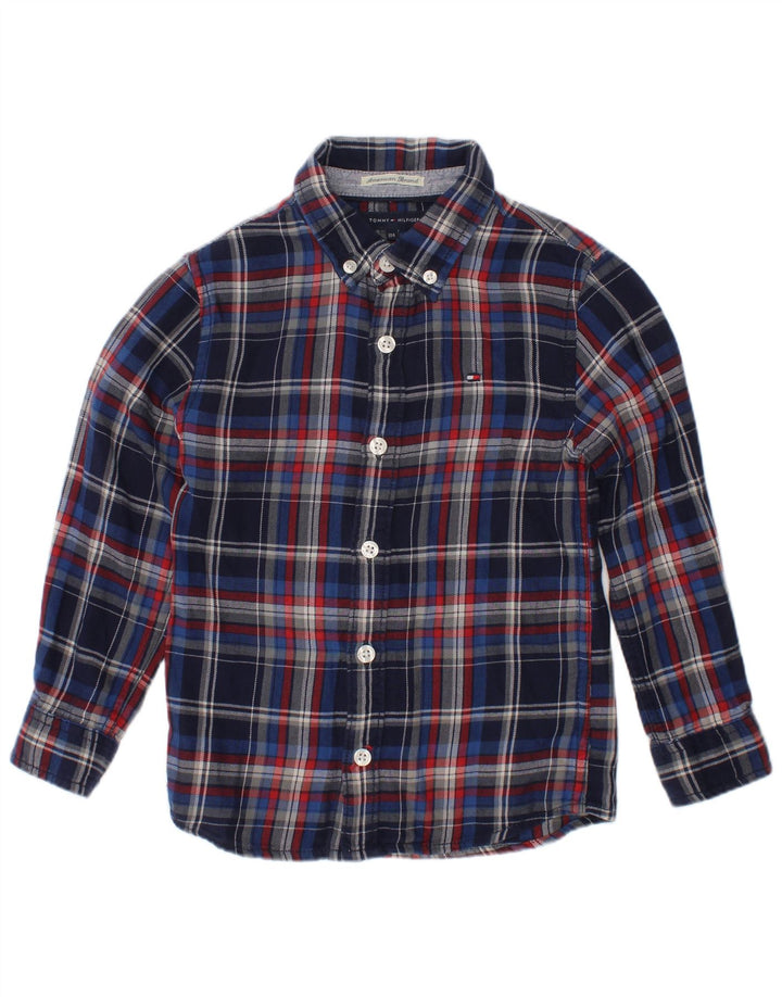 Tommy Hilfiger Boys Flannel Shirt 3-4 Years Navy Blue Check Cotton