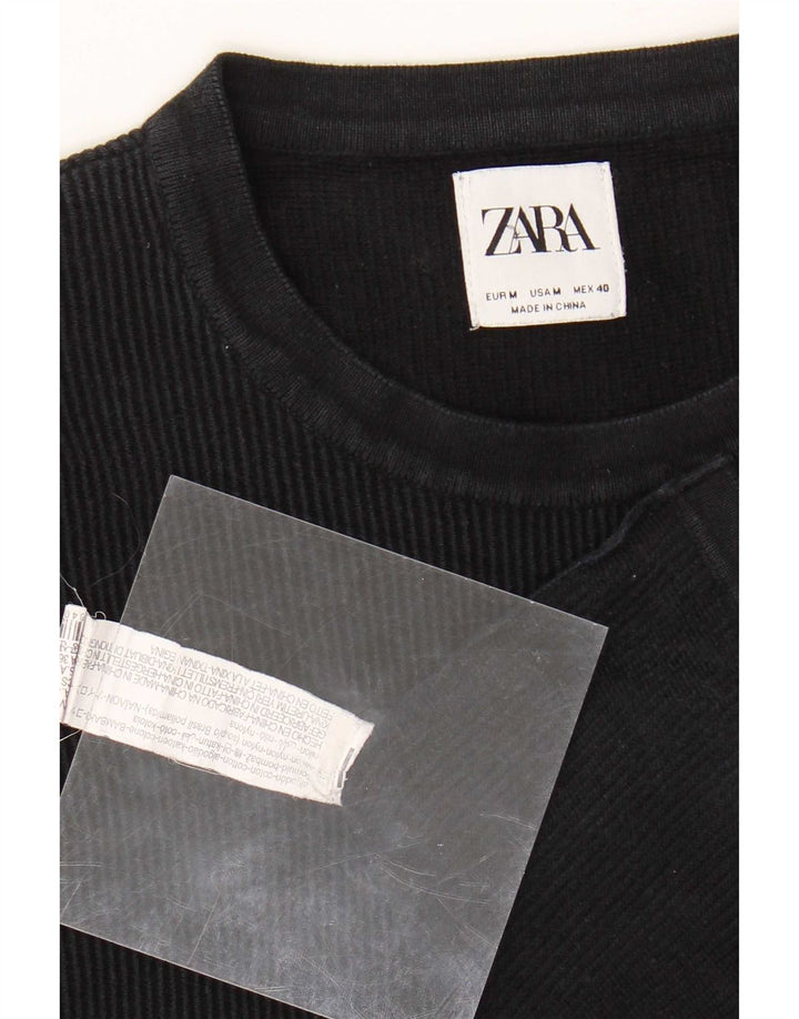 Zara Mens Crew Neck Jumper Sweater Medium Navy Blue Cotton