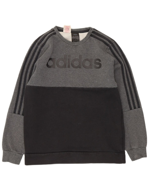 Adidas Boys Graphic Sweatshirt Jumper 12-13 Years Grey Colourblock Cotton