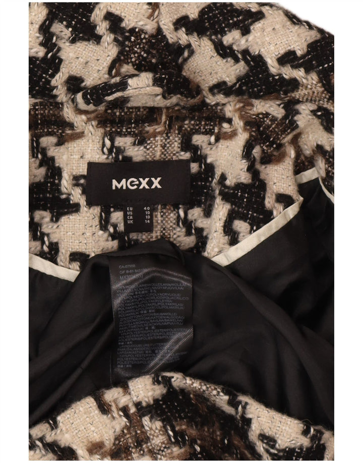 Mexx Womens Overcoat UK 14 Large Black Houndstooth Wool