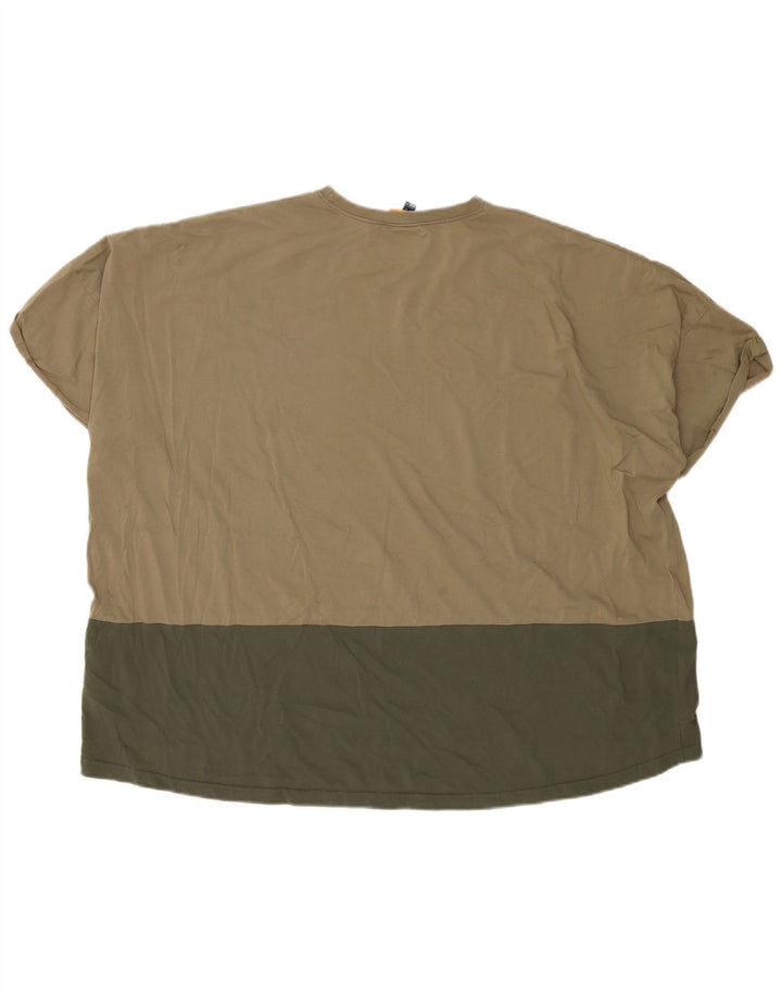Ellesse Womens Oversized Graphic T-Shirt Top UK 12 Medium Khaki Colourblock
