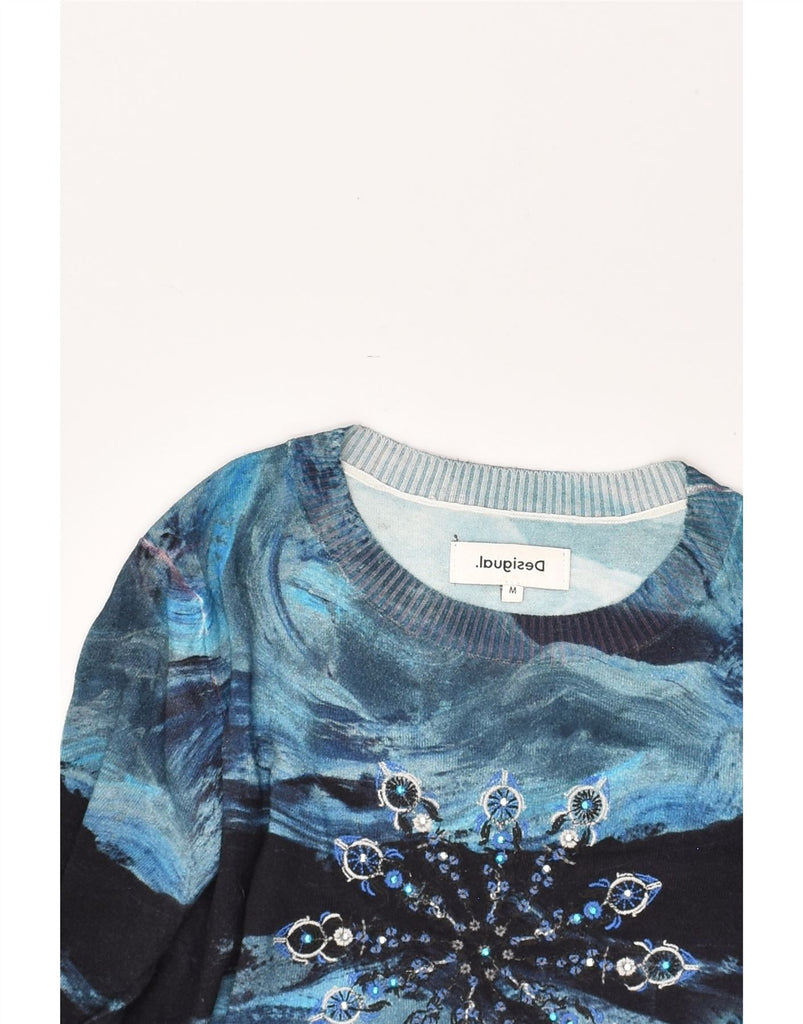 DESIGUAL Womens Crew Neck Jumper Sweater UK 14 Medium Blue Tie Dye Viscose | Vintage Desigual | Thrift | Second-Hand Desigual | Used Clothing | Messina Hembry 