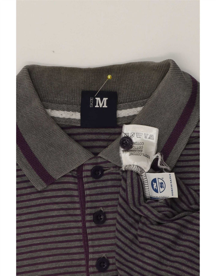 North Sails Mens Long Sleeve Polo Shirt Medium Grey Pinstripe Cotton