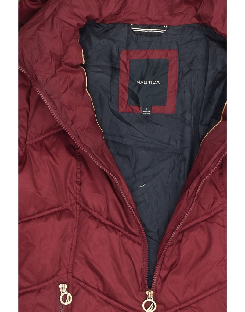 NAUTICA Womens Hooded Padded Jacket UK 10 Small Burgundy Polyester | Vintage Nautica | Thrift | Second-Hand Nautica | Used Clothing | Messina Hembry 