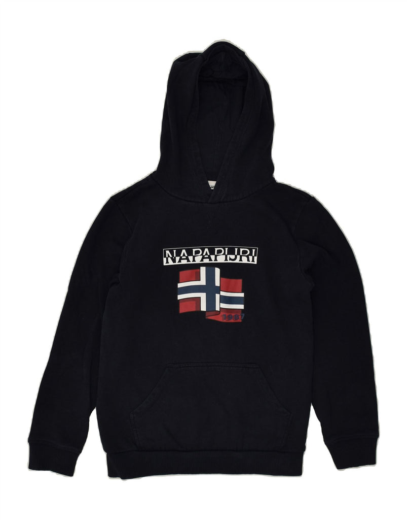 NAPAPIJRI Boys Graphic Hoodie Jumper 11-12 Years Navy Blue Cotton | Vintage Napapijri | Thrift | Second-Hand Napapijri | Used Clothing | Messina Hembry 