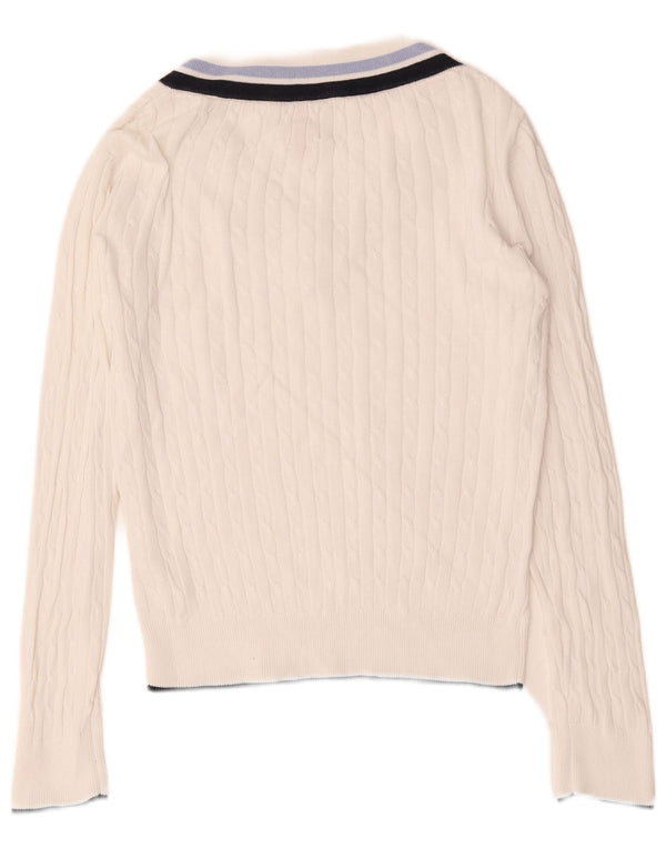 Musto Womens Oversized V-Neck Jumper Sweater UK 10 Small White Cotton