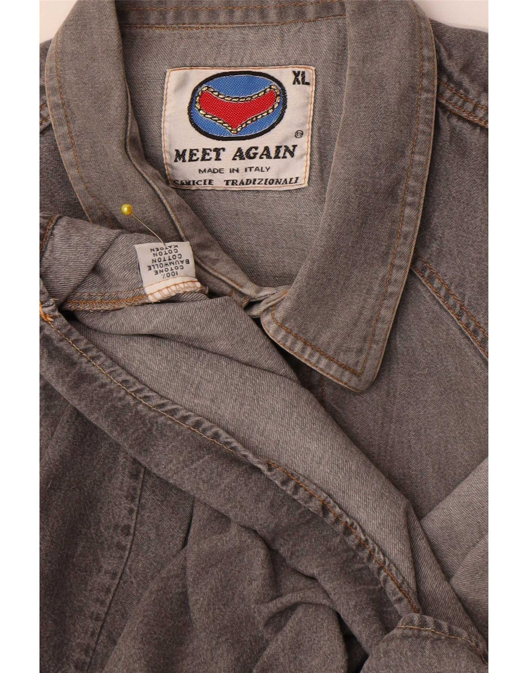 Vintage Mens Denim Shirt XL Grey Cotton
