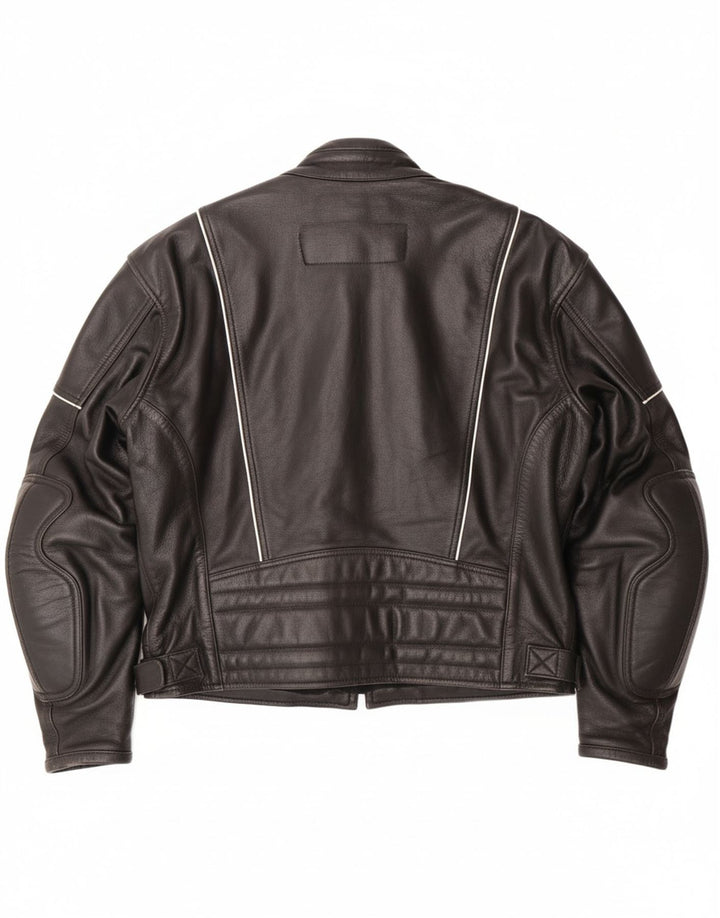 VINTAGE Mens Leather Racer Jacket UK 46 3XL Black Leather