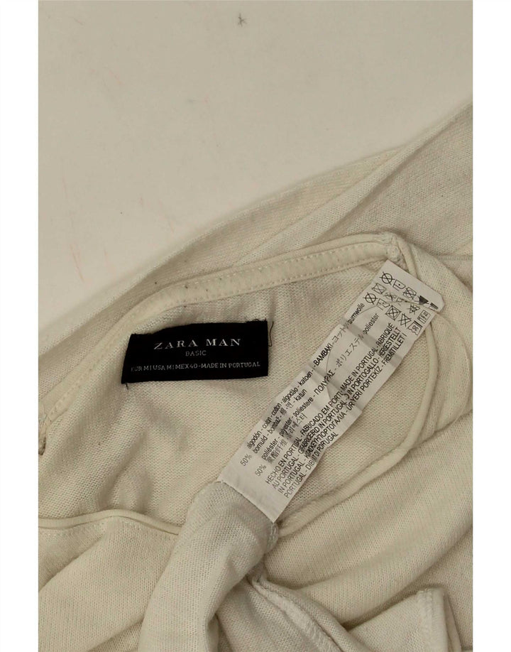 Zara Mens Top Long Sleeve Medium White Cotton