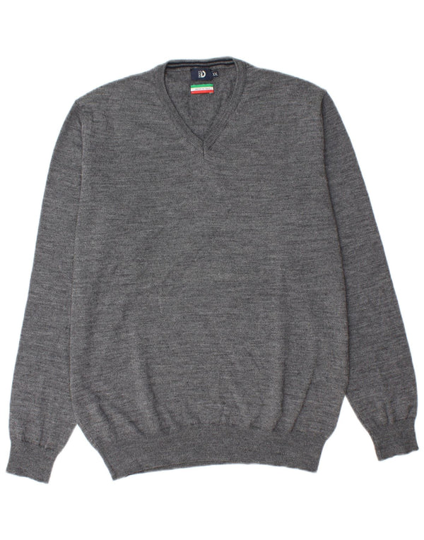 Dack's Mens V-Neck Jumper Sweater 2XL Grey Wool