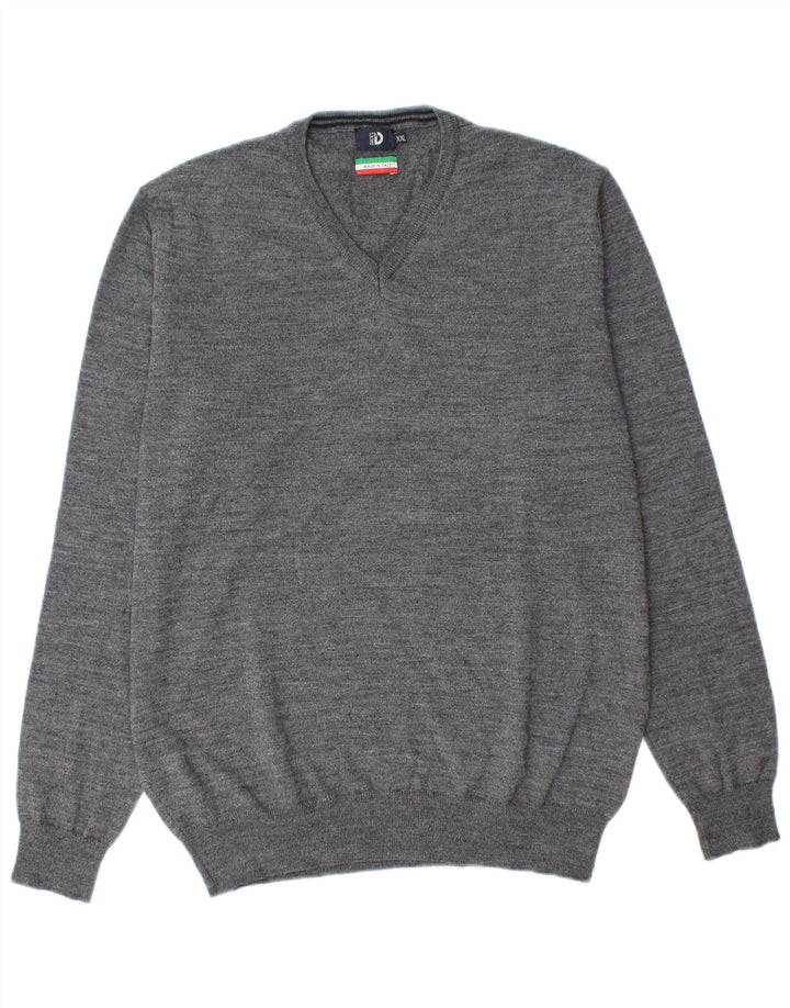 Dack's Mens V-Neck Jumper Sweater 2XL Grey Wool
