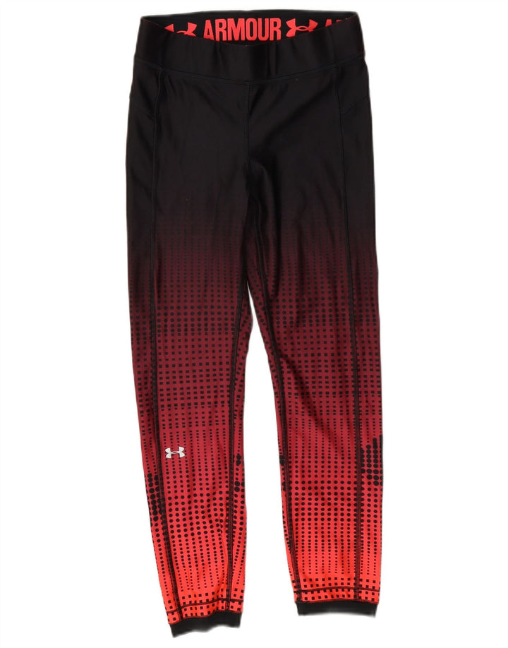 Under Armour Womens Heat Gear Leggings UK 10 Small Red Geometric Polyester