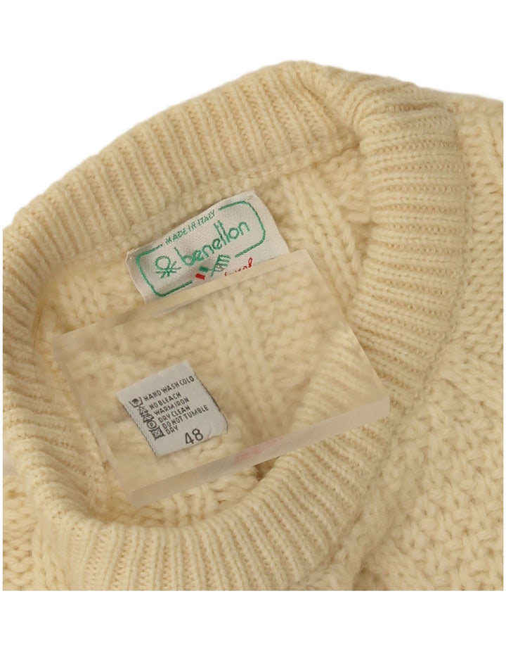 Benetton Mens Crew Neck Jumper Sweater IT 48 Medium Beige Wool