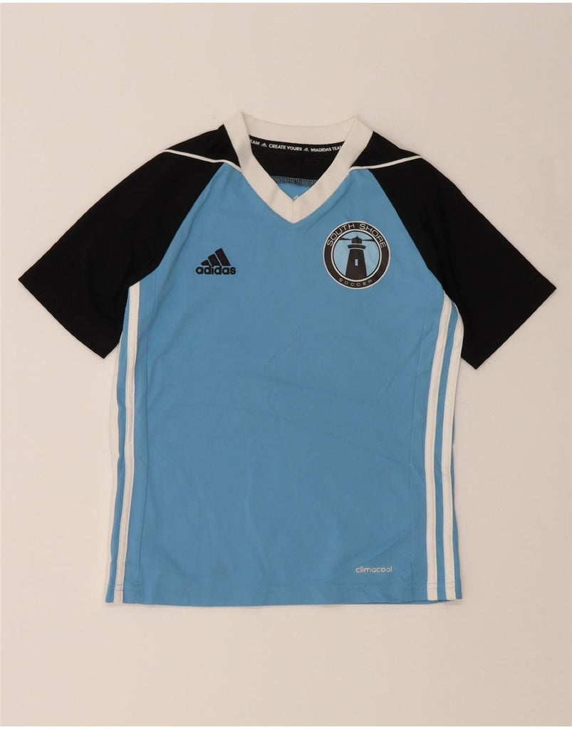 ADIDAS Boys Graphic T-Shirt Top 9-10 Years Blue Colourblock Polyester Vintage Adidas and Second-Hand Adidas from Messina Hembry 