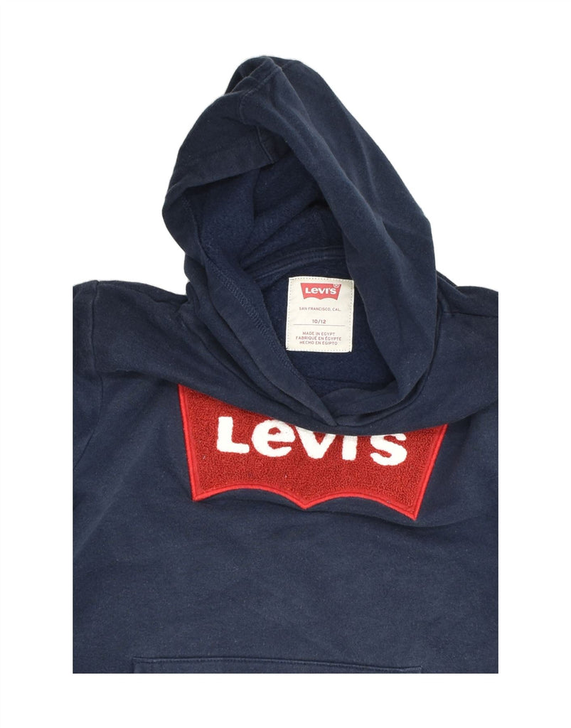 LEVI'S Girls Graphic Hoodie Jumper 10-11 Years Navy Blue Cotton | Vintage Levi's | Thrift | Second-Hand Levi's | Used Clothing | Messina Hembry 