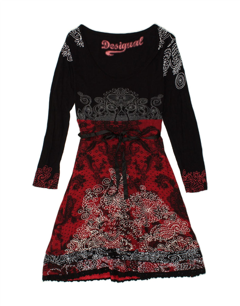 DESIGUAL Womens A-Line Dress UK 12 Medium Red Paisley Viscose | Vintage Desigual | Thrift | Second-Hand Desigual | Used Clothing | Messina Hembry 