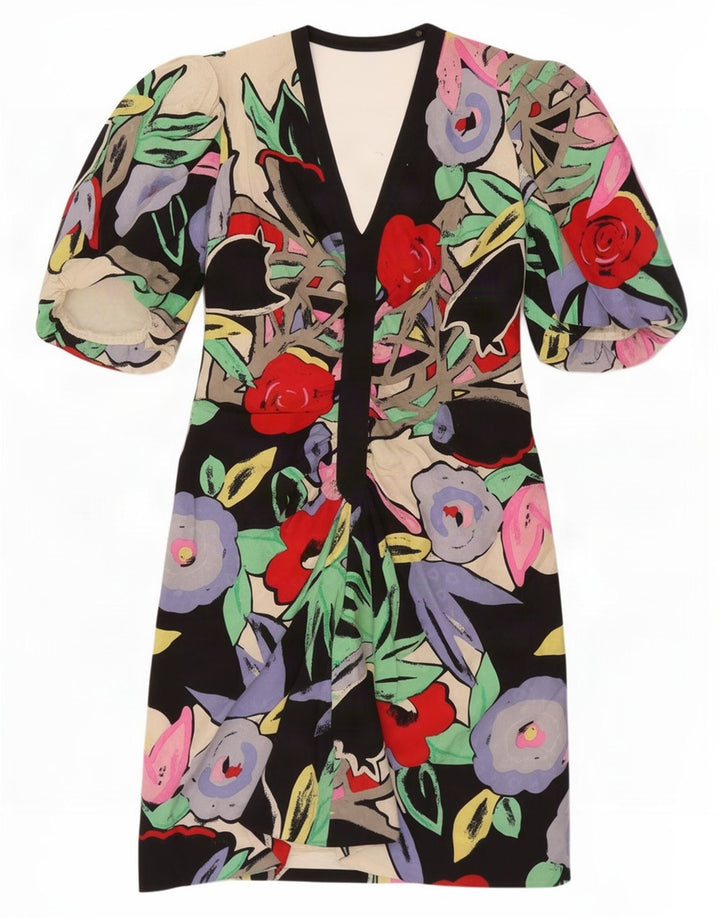 Frank Usher Womens Shift Dress UK 14 Medium Black Floral Acetate