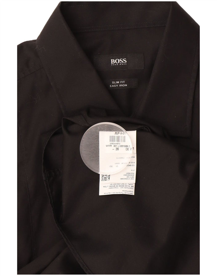 Hugo Boss Mens Slim Fit Shirt Size 39 Medium Black Cotton