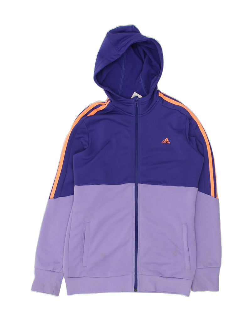 ADIDAS Girls Zip Hoodie Sweater 14-15 Years Purple Colourblock Polyester | Vintage Adidas | Thrift | Second-Hand Adidas | Used Clothing | Messina Hembry 