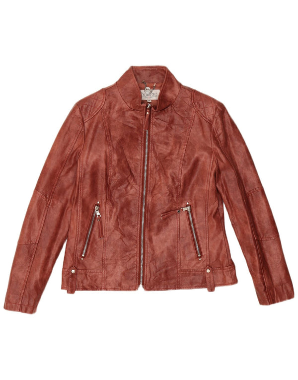 Vintage Womens Faux Leather Jacket UK 10 Small Burgundy Polyester