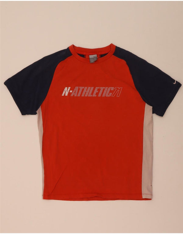 Nike Mens Graphic T-Shirt Top UK 39/41 Medium Orange Colourblock Cotton