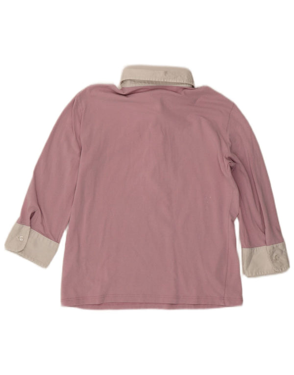 Fred Perry Womens 3/4 Sleeve Polo Shirt UK 18 XL Pink Colourblock Cotton