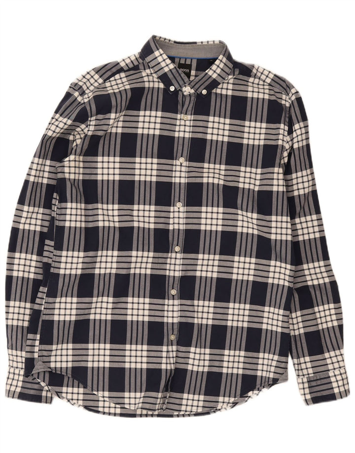 Hugo Boss Mens Slim Fit Shirt XL Black Check Cotton