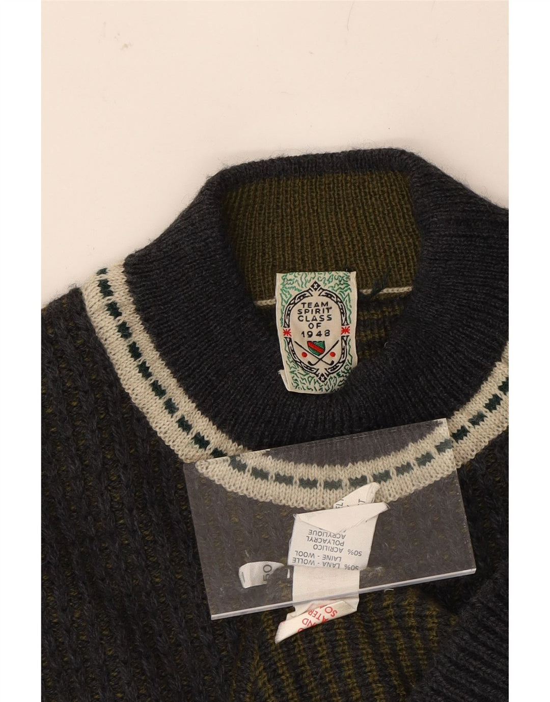 VINTAGE Mens Turtle Neck Jumper Sweater IT 50 Medium Navy Blue Colourblock