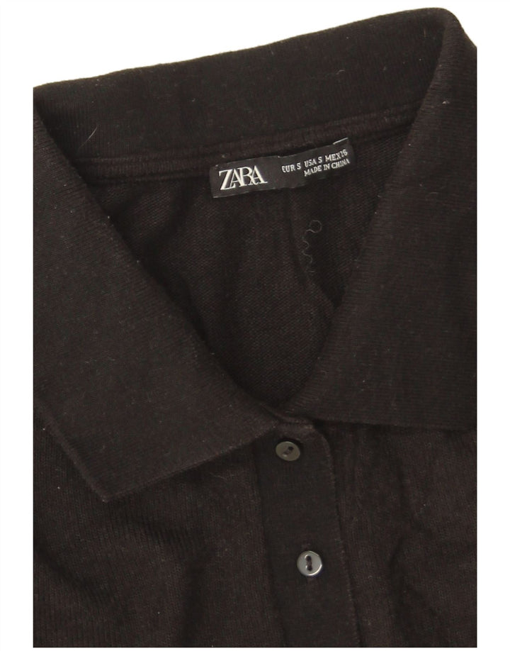Zara Womens Polo Shirt UK 10 Small Black Viscose