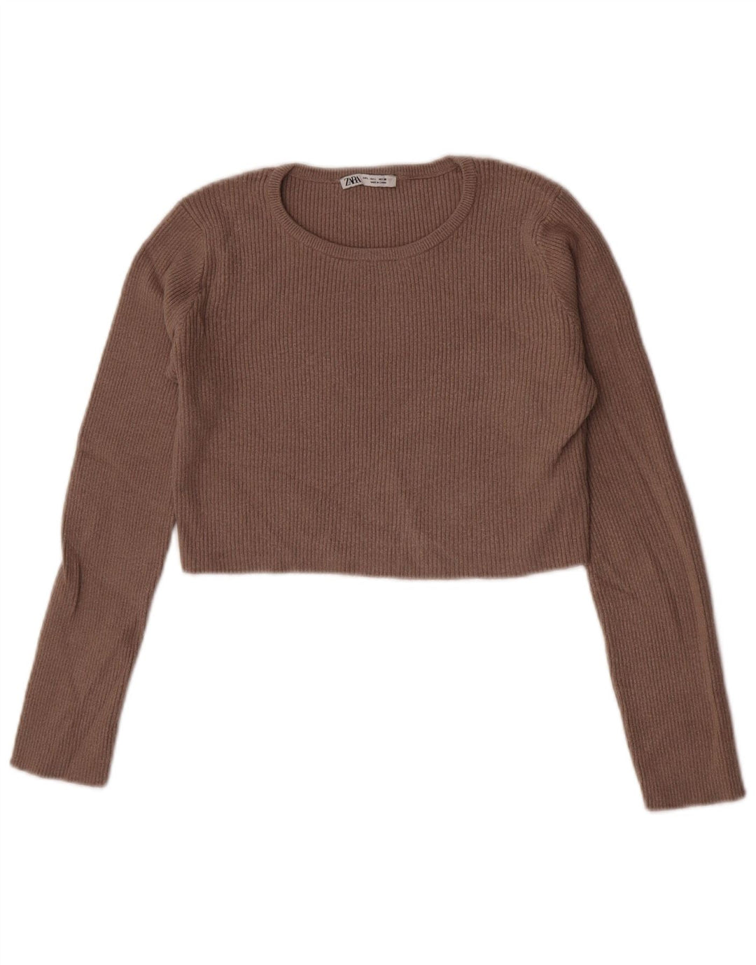 ZARA Womens Crop Top Long Sleeve UK 14 Large Brown Viscose