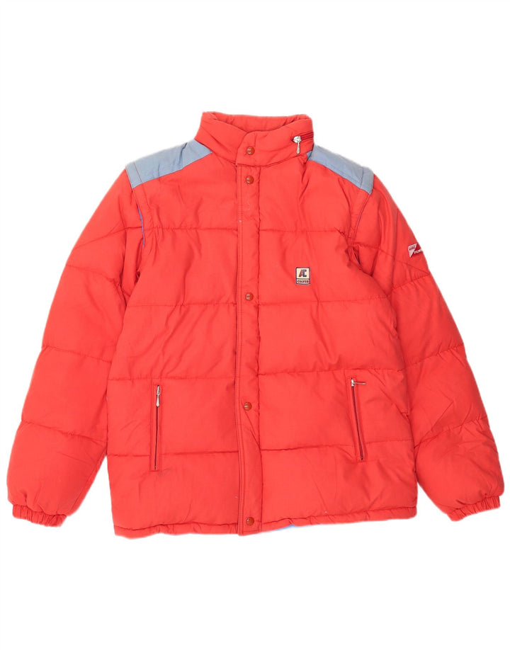 Vintage Mens Hooded Padded Jacket IT 46 Small Red Colourblock Polyester