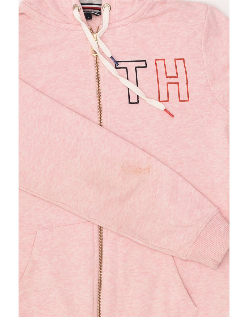 TOMMY HILFIGER Womens Zip Hoodie Sweater UK 16 Large Pink Cotton | Vintage Tommy Hilfiger | Thrift | Second-Hand Tommy Hilfiger | Used Clothing | Messina Hembry 