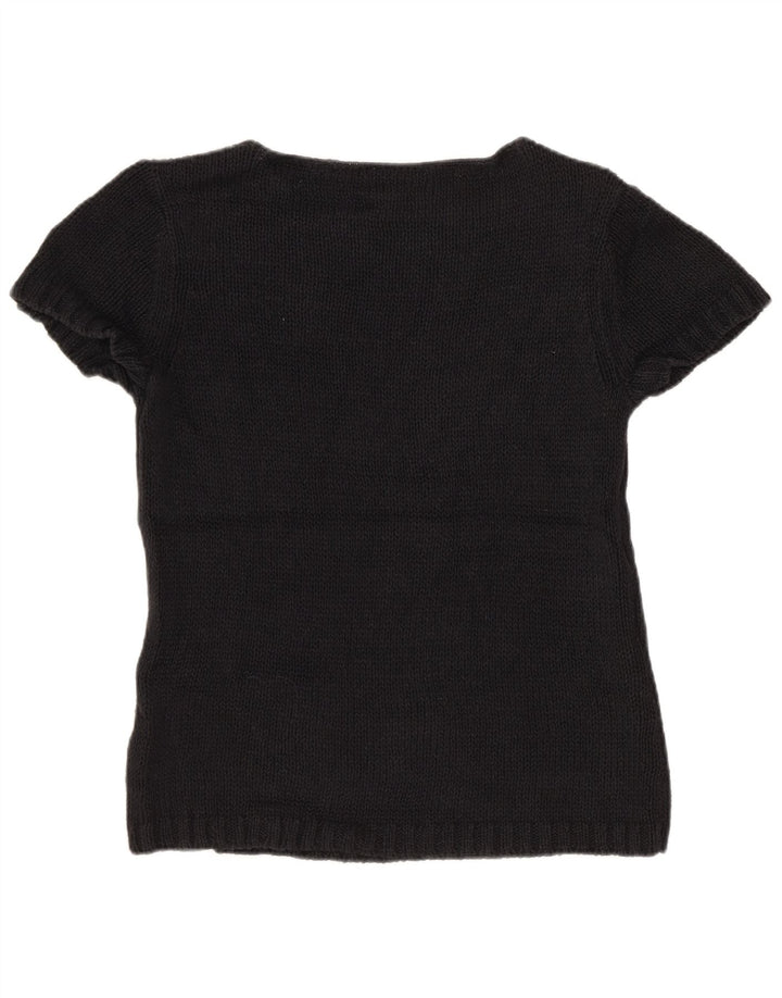 Eddie Bauer Womens Crop Boat Neck Jumper Sweater UK 12 Medium Black