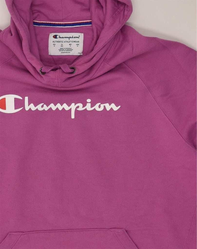 CHAMPION Womens Graphic Hoodie Jumper UK 14 Medium Purple Polyester | Vintage Champion | Thrift | Second-Hand Champion | Used Clothing | Messina Hembry 