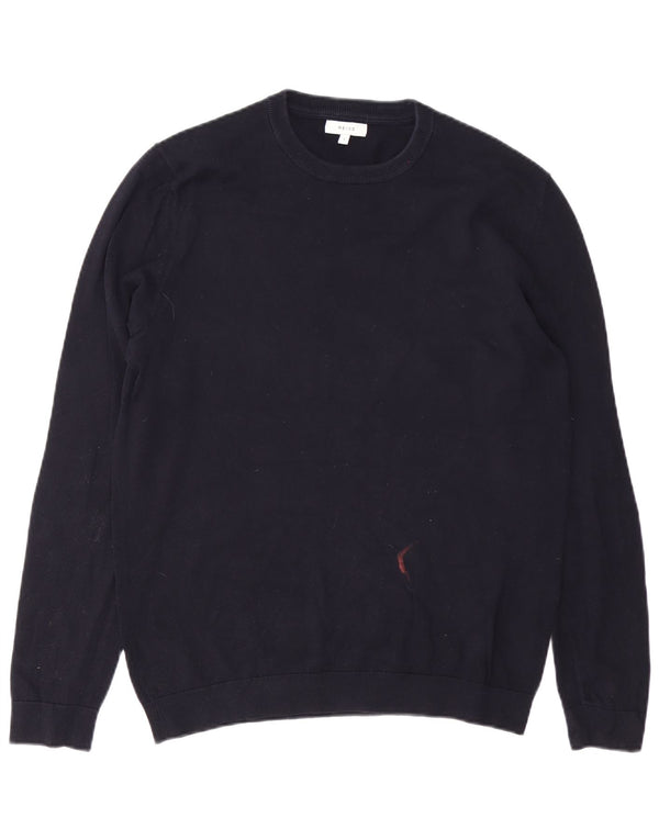 Reiss Mens Crew Neck Jumper Sweater Large Navy Blue Cotton