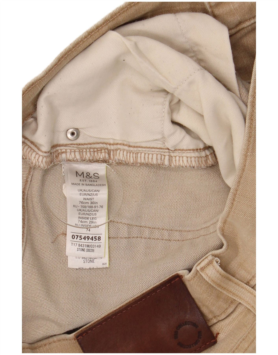 Marks & Spencer Mens Regular Fit Straight Jeans W30 L29 Beige Cotton