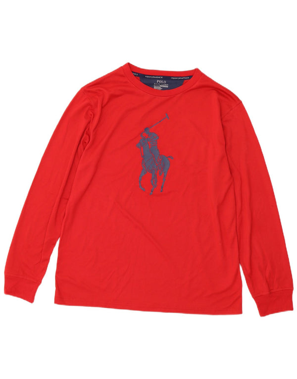 Polo Ralph Lauren Boys Graphic Top Long Sleeve 15-16 Years XL Red Polyester