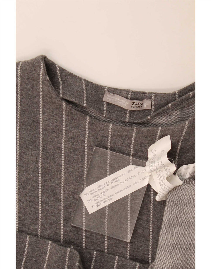 Zara Womens Shift Dress UK 14 Medium Grey Pinstripe Cotton