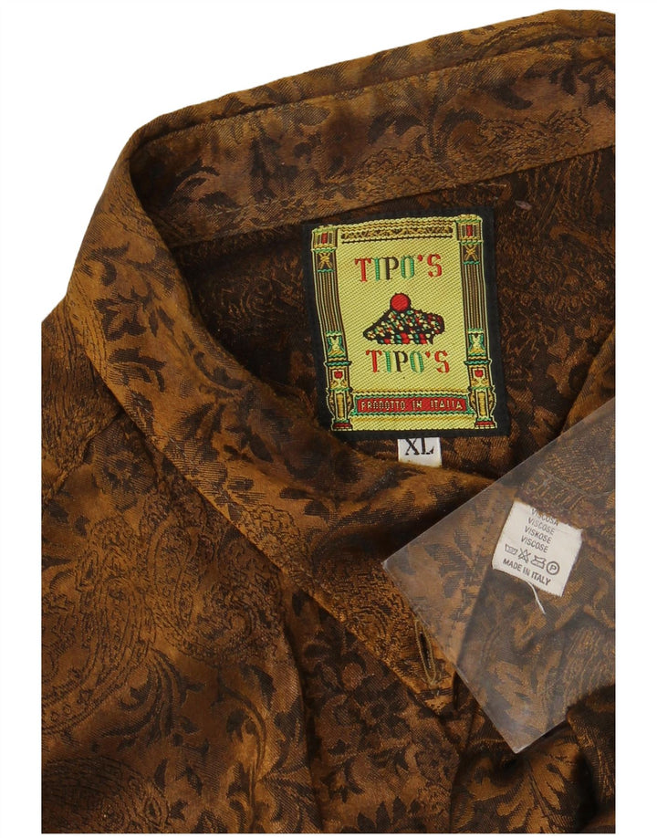 Tipo' S Mens Shirt XL Brown Paisley Viscose