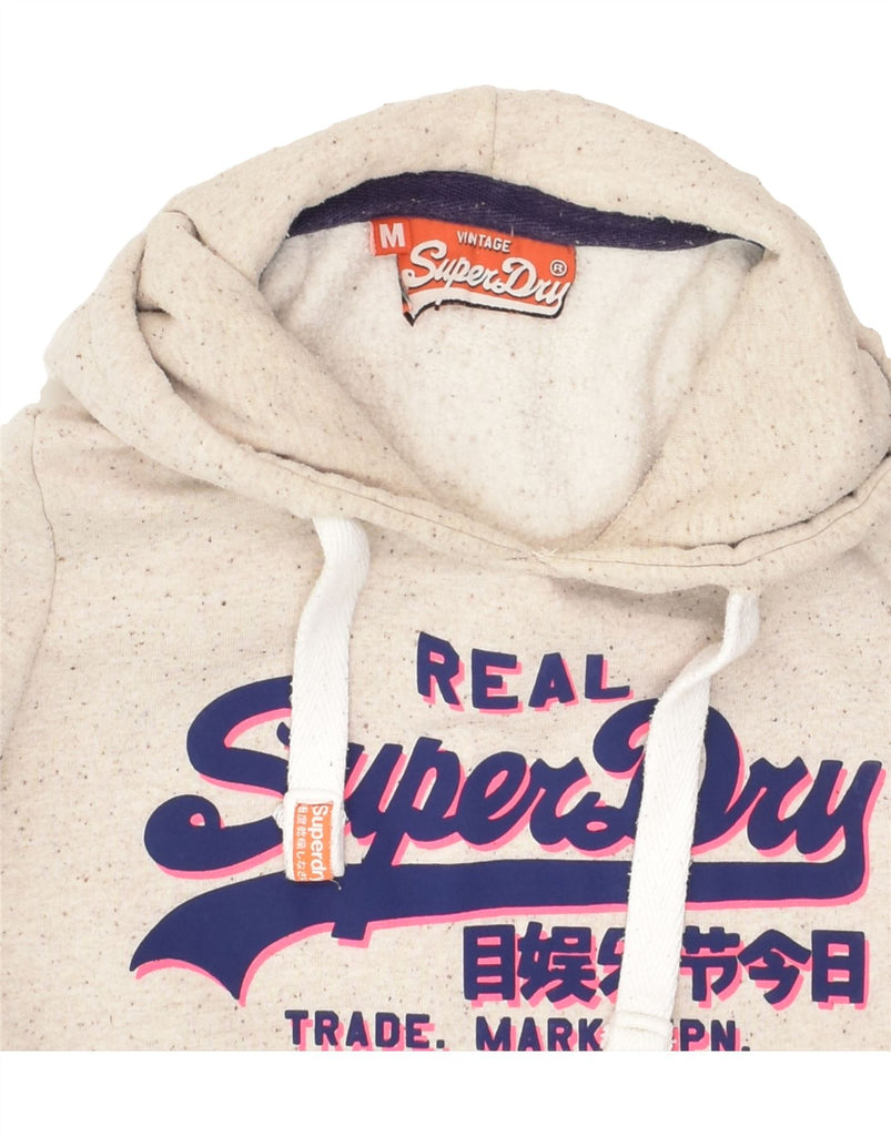 SUPERDRY Womens Graphic Hoodie Jumper UK 14 Medium Beige Flecked Cotton | Vintage Superdry | Thrift | Second-Hand Superdry | Used Clothing | Messina Hembry 