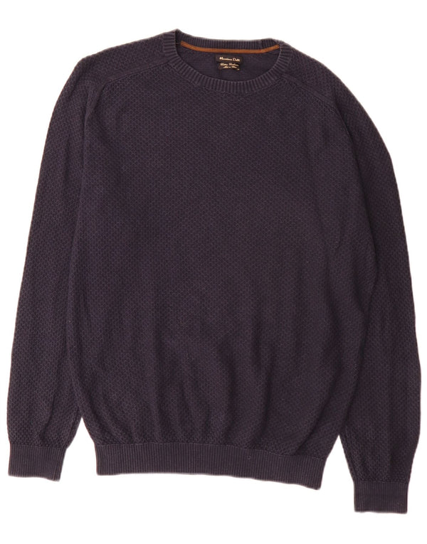 Massimo Dutti Mens Boat Neck Jumper Sweater Large Navy Blue Cotton