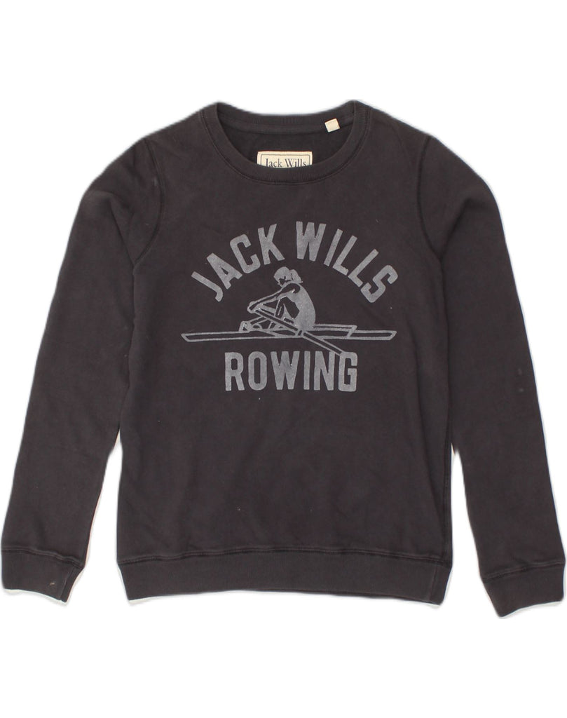 JACK WILLS Womens Graphic Sweatshirt Jumper UK 6 XS Navy Blue Cotton | Vintage Jack Wills | Thrift | Second-Hand Jack Wills | Used Clothing | Messina Hembry 